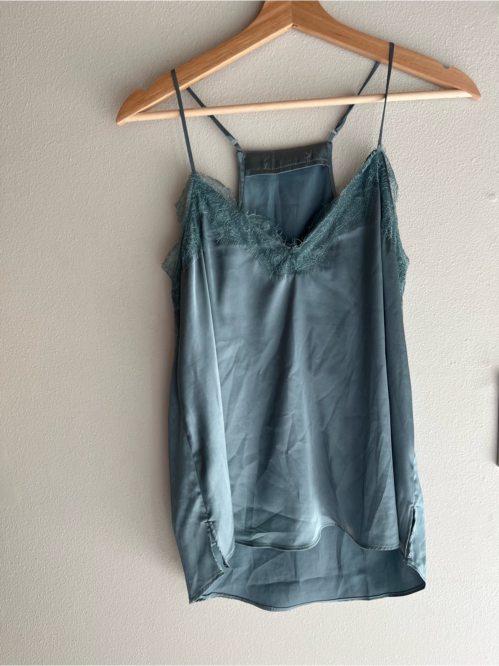 Silky Lace-Trim Slip Cami in Dusty Teal